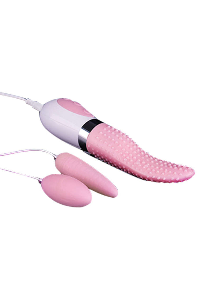 Waterproof Rechargeable ABS TPR Doubel Bullets Tongue Vibe Set