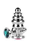 Classic Stainless Steel Ribbed Butt Plug with Sparkly Jewel Base