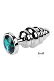 Classic Stainless Steel Ribbed Butt Plug with Sparkly Jewel Base