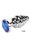 Classic Stainless Steel Ribbed Butt Plug with Sparkly Jewel Base