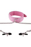 Pink Leather Collar with Nipple Clamps Set