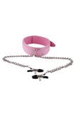 Pink Leather Collar with Nipple Clamps Set