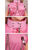 Pink Leather Collar with Nipple Clamps Set