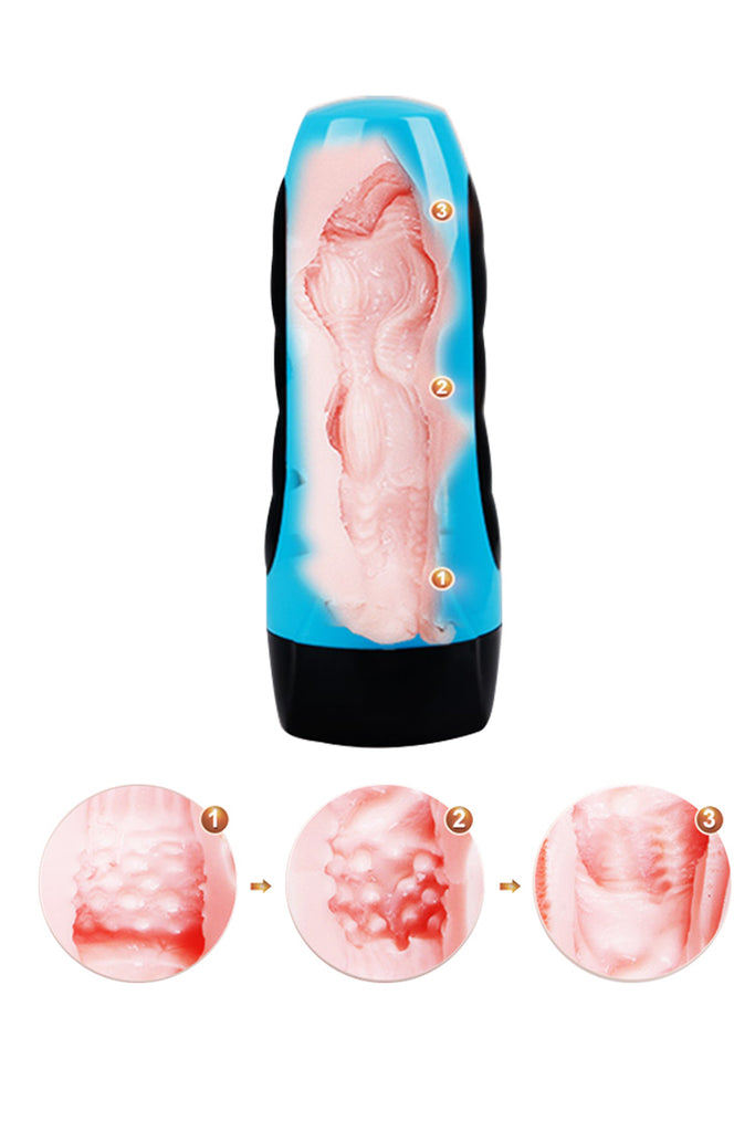 4D Rechargeable Realistic Vagina Vibrating Male Masturbator Cup