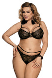 Plus Size Eyelash Lace Girdle Bra and G-String Set