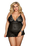 Floral Lace Deep V-neck Babydoll Set