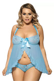 Plus Size Halter Neck Front Slit Sexy Babydoll Set