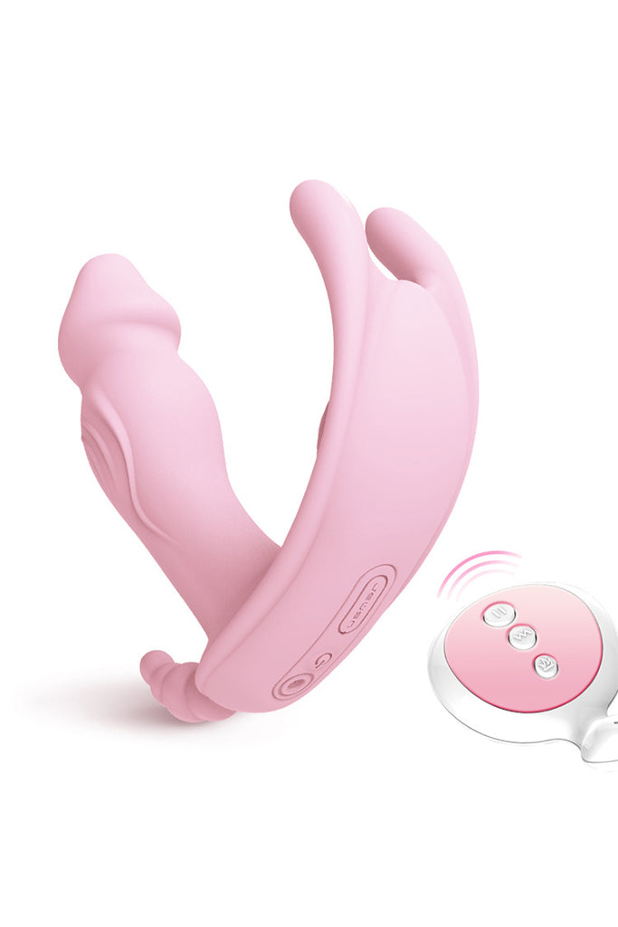 Rechargeable Silicone Strapless Strap-On Dildo Vibrator Pink Purple