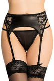 Plus Size Faux Leather Floral Lace Garter Belt Set