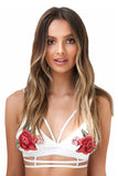 Sexy Rose Embroidered Cross Straps Bralette Top