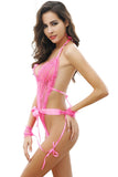Floral Lace Deep V-neck Bodysuit and Lace Wrist Cuffs