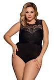 Plus Size Sheer Floral Lace Spliced Bodysuit