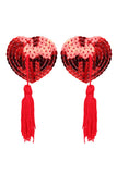Heart Shaped Sequin Nipple Pasties with Tassel Red Black