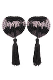 Heart Shaped Sequin Nipple Pasties with Tassel Red Black