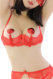 Heart Shaped Sequin Nipple Pasties with Tassel Red Black