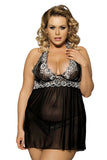 Plus Size Floral Lace Halter Neck Babydoll