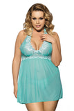 Plus Size Floral Lace Halter Neck Babydoll