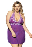 Plus Size Floral Lace Halter Neck Babydoll