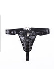Male Studs Buckle Pouch Thong with Lock Cage