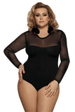 Plus Size Sheer Lace Spliced Long Sleeve Bodysuit