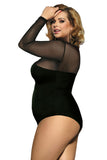 Plus Size Sheer Lace Spliced Long Sleeve Bodysuit