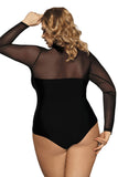 Plus Size Sheer Lace Spliced Long Sleeve Bodysuit