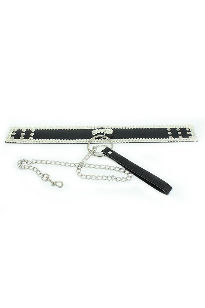 Leather Collar and Chain Leash Set