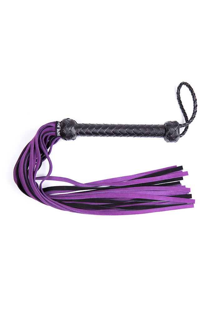 Black Leather Flogger with Purple Suede Fronds