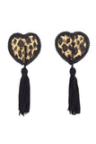 Leopard Printed Heart Nipple Pasties with Tassels