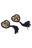 Leopard Printed Heart Nipple Pasties with Tassels