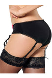 Lace Ruffled Trim Crotchless Panties With Garter Belt