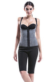 Gray Neoprene Waist Trainer with Zipper and Hooks 6 Steel Boned