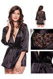 Short Satin Lace Robe Nightwear With Waist Satin Tie