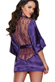 Short Satin Lace Robe Nightwear With Waist Satin Tie