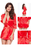 Short Satin Lace Robe Nightwear With Waist Satin Tie
