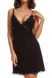 Plunge Neckline Satin Tie Black and Lace Chemise Black Red