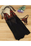 Rose Embroidery Lace Babydoll With Thong