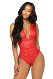 V-Neck Cut Red or Black Lace Temptation Bodysuit