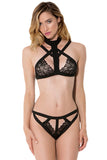 Hollow Out Racer Back Strappy Floral Lace Bra and Panties