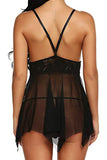 Deep V Neck Lace Soft Cup Babydoll Set