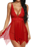 Deep V Neck Lace Soft Cup Babydoll Set