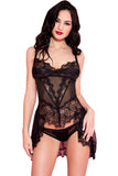 Hollow Out Adjustable Straps Sheer Mesh Lace Chemise
