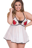 Rose Embroidery Sheer Babydoll With G-String Thong