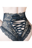 High Waisted Lace-Up Floral Lace Panties