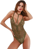 Cut Out Racerback Crossover Sheer Lace Bodysuit