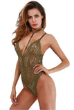 Cut Out Racerback Crossover Sheer Lace Bodysuit