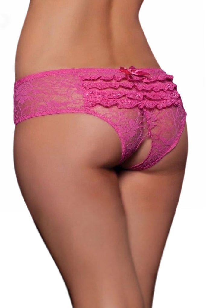Crotchless Lace Ruffle-Back Panties