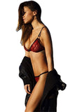 Floral Pattern Lace Plunge Bra and Panties