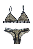 Letter Leopard Printed Bra and G-String Thong Set