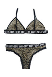 Letter Leopard Printed Bra and G-String Thong Set